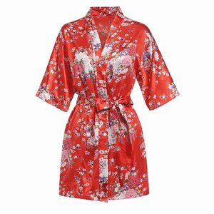 Women's Floral Short Satin Silk Kimono Robe Size M (NWT)